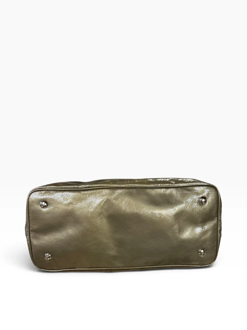 Coach Poppy Glam Tote F15658 Metallic Olive Patent Leather Kisslock Shoulder Bag